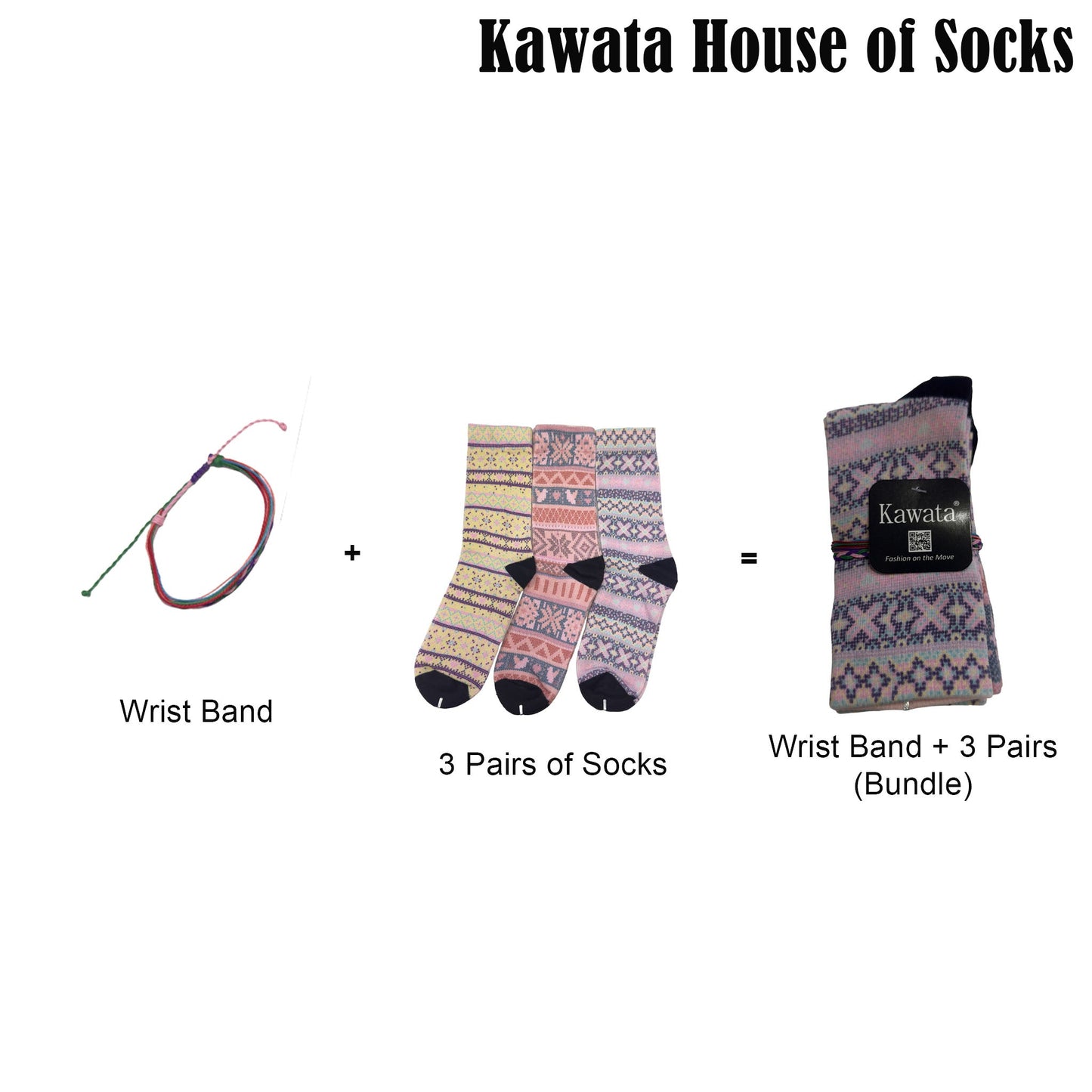 3-in-1 Motif Designs Bundle Mid-Calf Socks EU35-EU39 ( Set B )