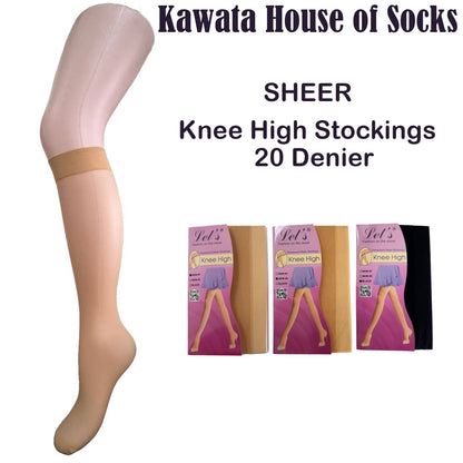 Knee High Translucent Sheer Stockings, 20 Deniers