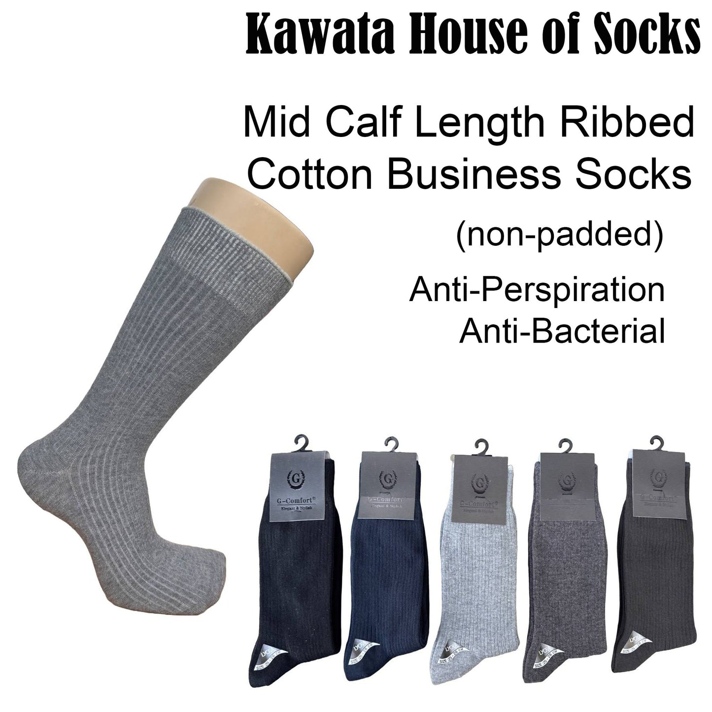 Mid Calf  Ribbed Cotton Business Socks