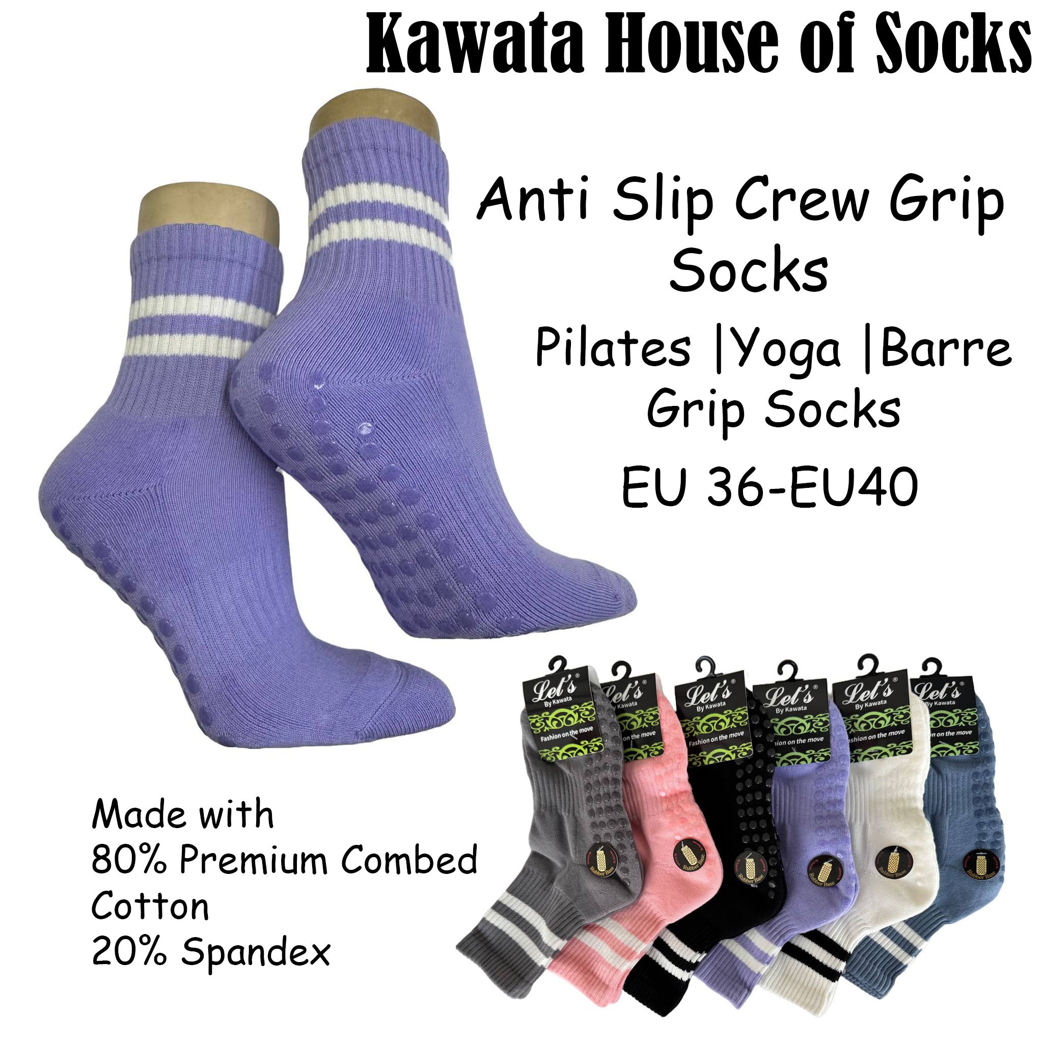 Anti Slip Crew Grip Socks | Pilates Yoga Barre Socks EU36- EU40