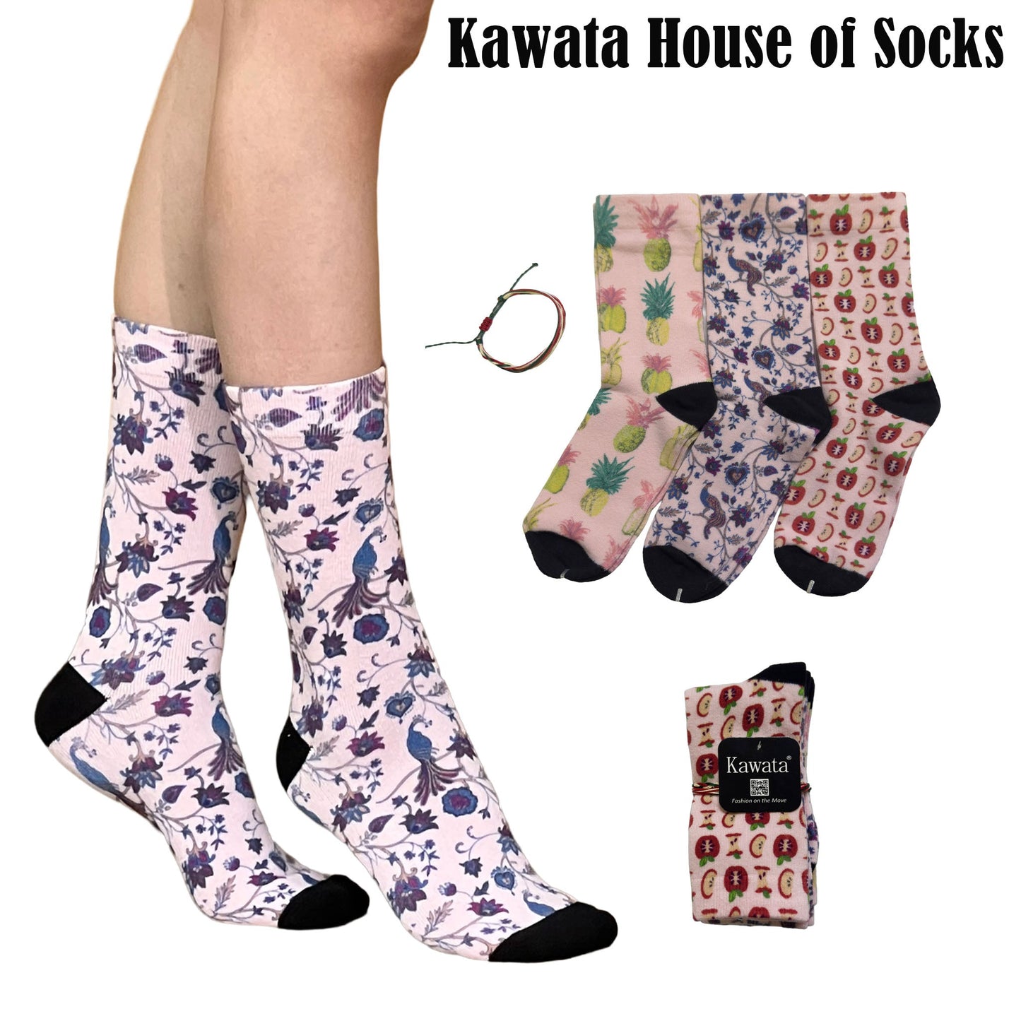 3-in-1 Motif Designs Bundle Mid-Calf Socks EU35-EU39 ( Set C )