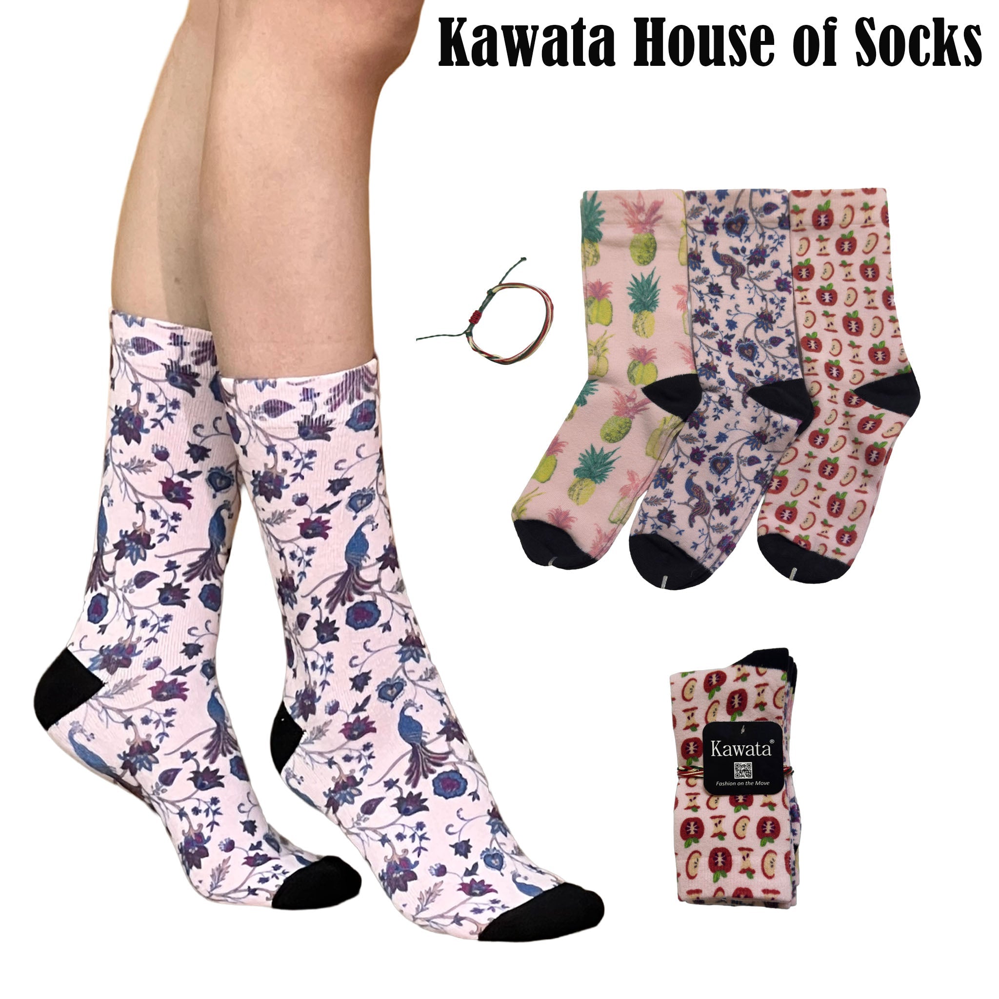 3-in-1 Motif Designs Bundle Mid-Calf Socks EU35-EU39 ( Set C )