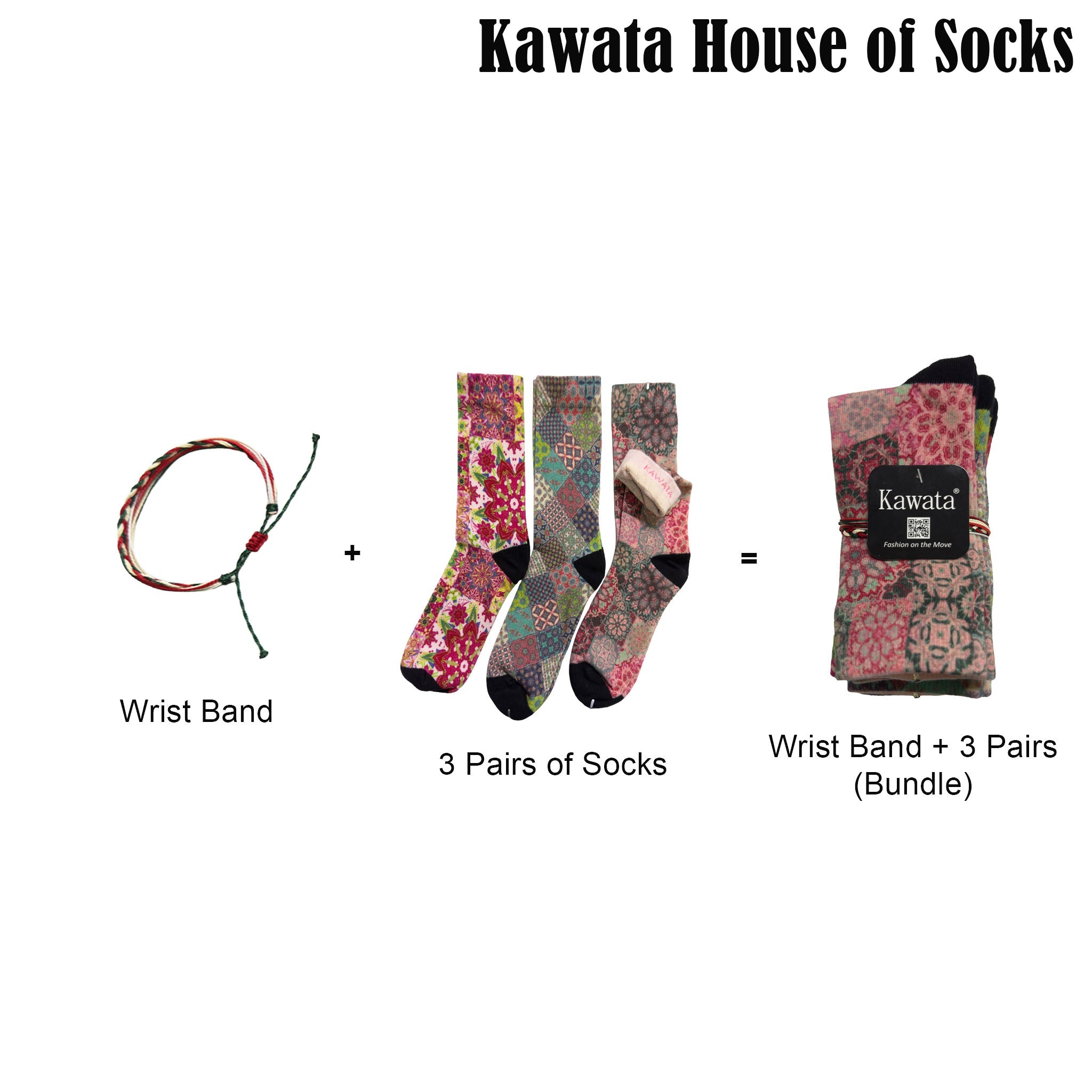 3-in-1 Motif Designs Bundle Mid-Calf Socks EU35-EU39 ( Set A )